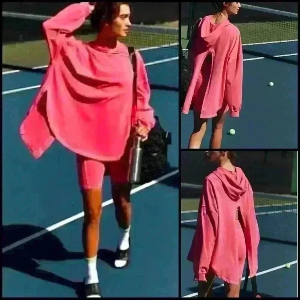 Free People Movement Women’s Large New Flow Relaxed Fit Hoodie Pink Athleisure‎
